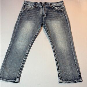 True Luck 38x30 Blue Jeans Straight Leg Men Frayed Pockets